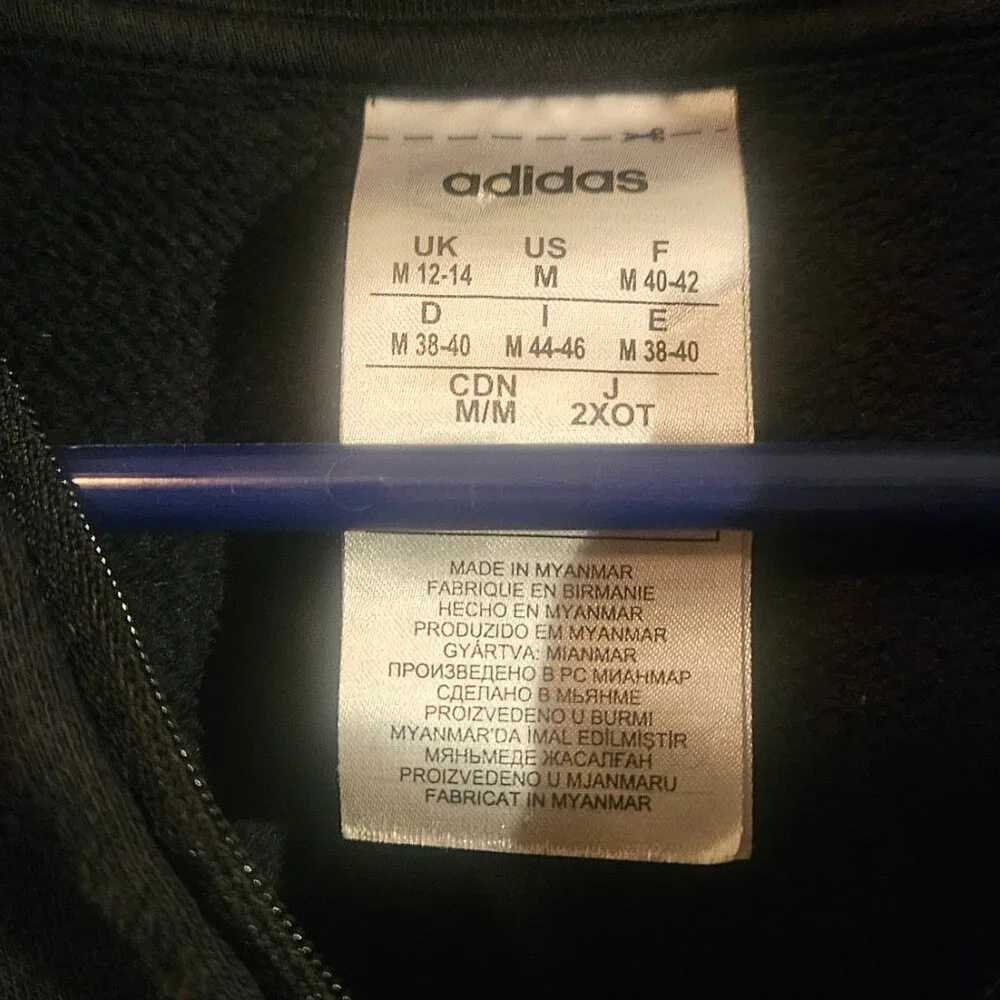 Adidas Essential 1/4 Zip Sweatshirt | Black w/ White Stripes | M - Picture 2 of 3